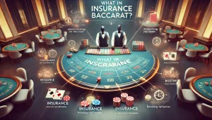 保險百家樂遊戲規則與流程介紹圖，展示保險投注機制與籌碼操作說明